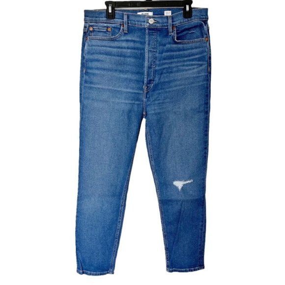 Re/Done NWT 90s Ultra High Rise Crop Jeans Distressed Women’s Size 32 Ankle - Picture 3 of 14